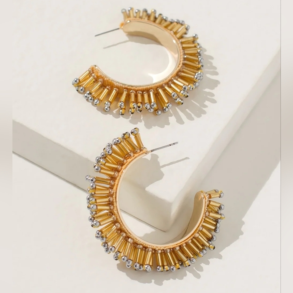 NWT Chico's Gold & Silver Embellished Hoop Earrings